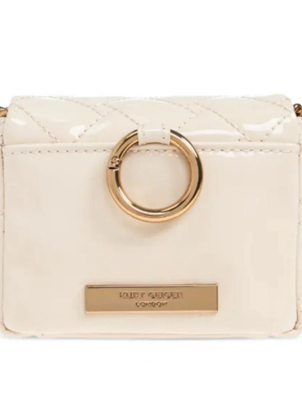 Kurt Geiger Cream Quilted Patent Crossbody with Gold Chain